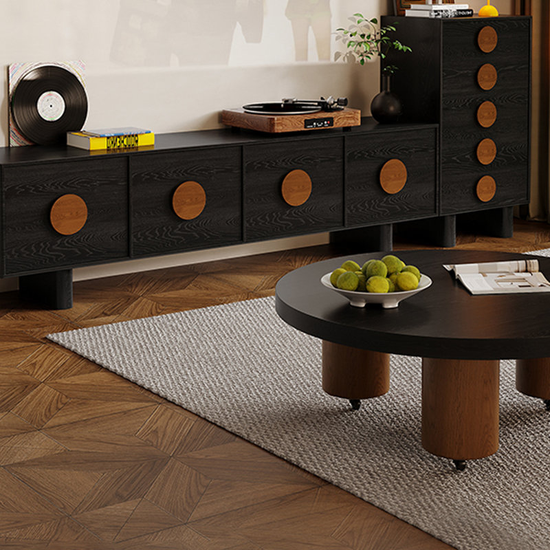 Solid Wood TV Stand with Cabinets, Drawers, 20.47"H x 86.61"L x 21.65"W