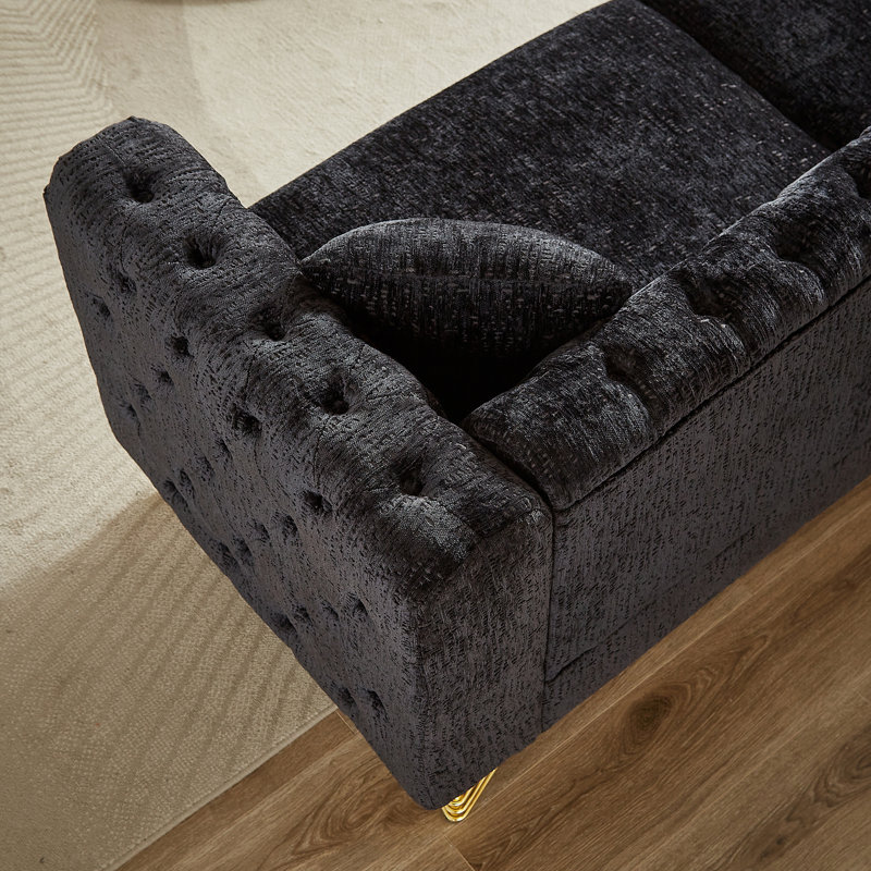 LUSPAZ Chesterfield Sofa, Button Tufted With Copper Nailhead Trim, Metal Legs, Modern Design, Green Chenille