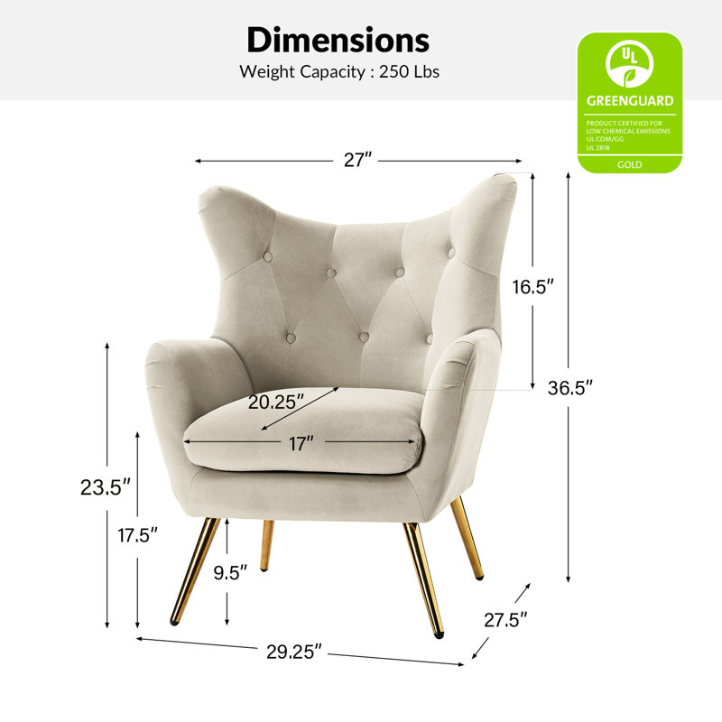 Avianna 29.25'' Wide Tufted Velvet Wingback Chair, Tan Velvet