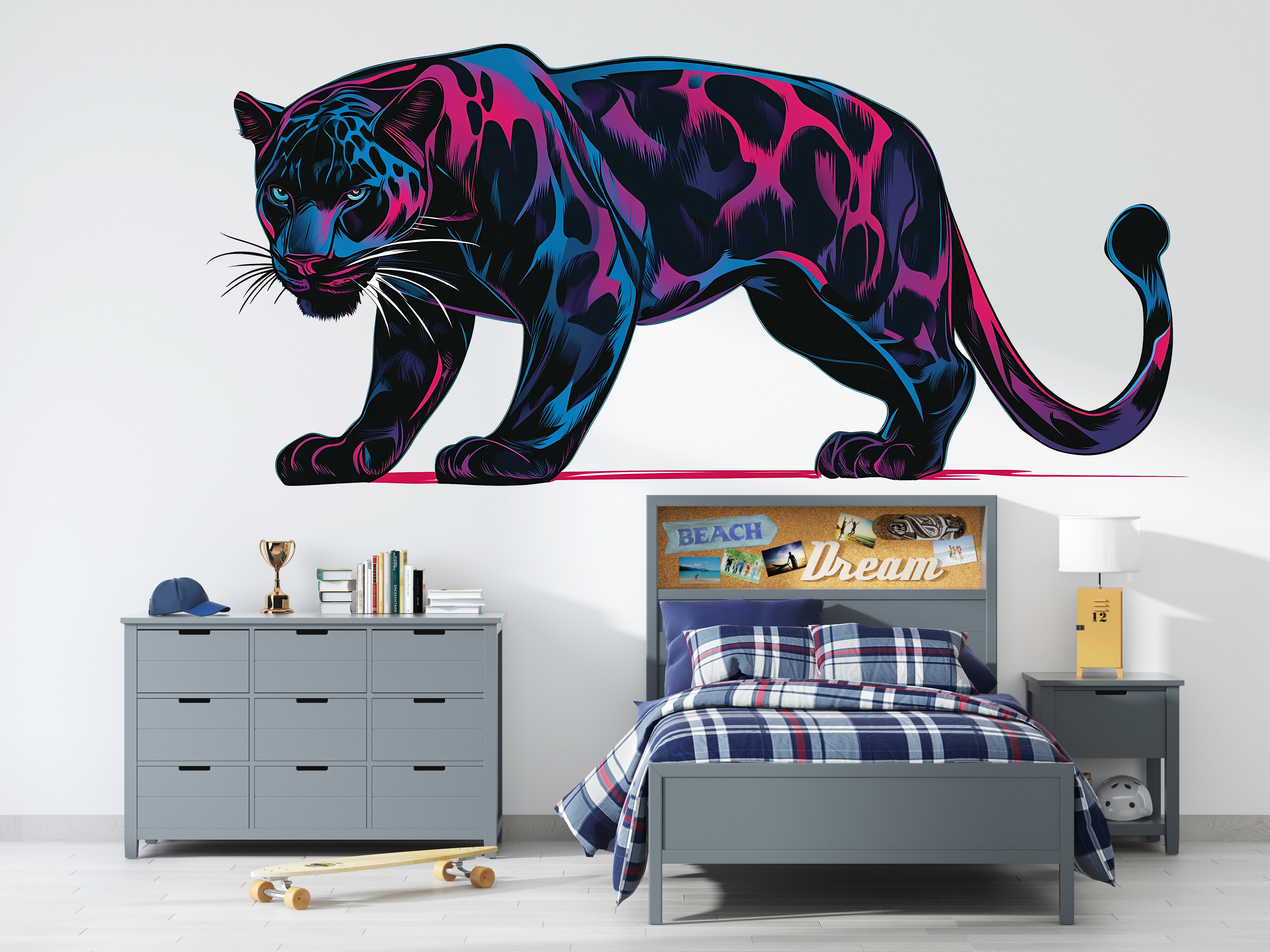 Wrought Studio Black Panther Wall Decal Neon Animal Sticker Modern Wall