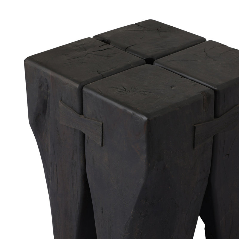 Oshan Outdoor Square Teak Side Table, Stained Black-Teak Root