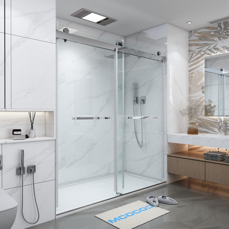 Opal Mirage MCOCOD 61-66.75" W x 76" H Double Sliding Frameless Soft Close Shower Door with 3/8" (10mm)Clear Glass, Chrome