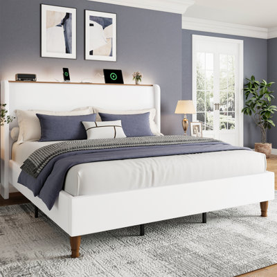 Upholstered Platform Bed With Led Lights & Charging Station