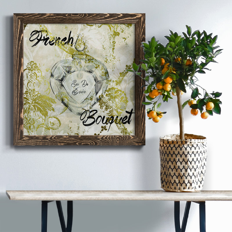 Bouquet français - Peinture sur toile encadrée, H 22,5 po x l 22,5 po x P 1,5 po, Cadre noyer