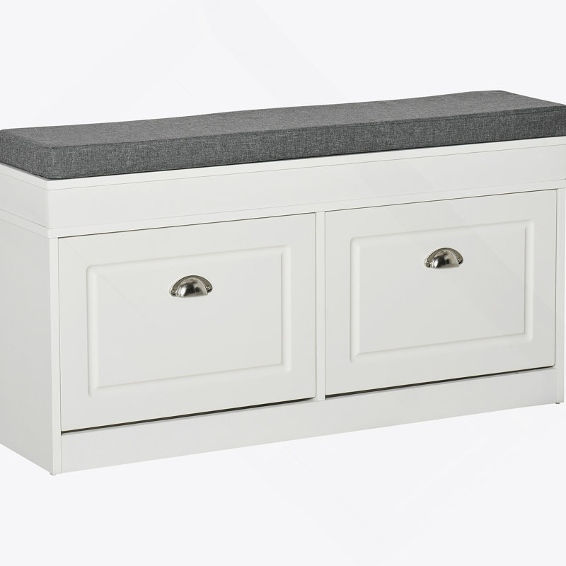 Banc pour hall d'entrée, rangement avec coussin, 2 tiroirs, tablette réglable, Blanc