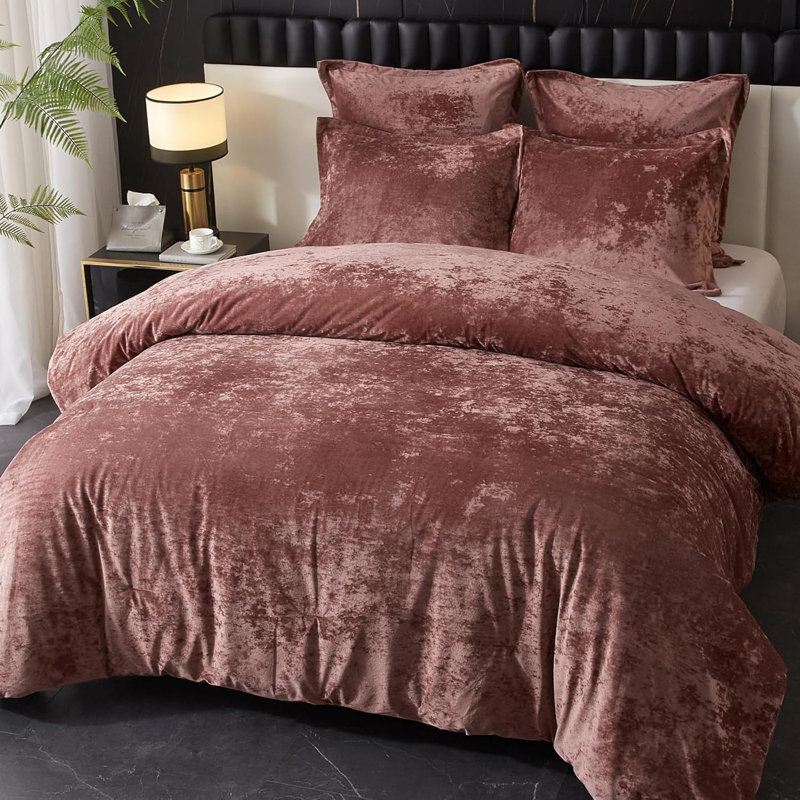 Ensemble d'édredon en velours écrasé, ensemble d'édredon léger, 5 pièces, Rose