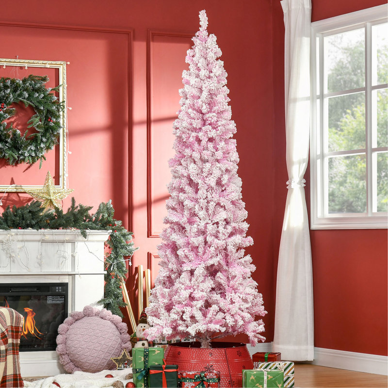 Arbre de Noël artificiel enneigé 7,5 pi de hauteur avec pin en forme de pin et branches réalistes, rose