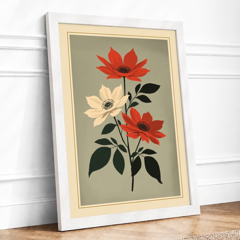 Three Blooms Botanical - Framed Print, A3 - 42.0 x 29.7 cm, White