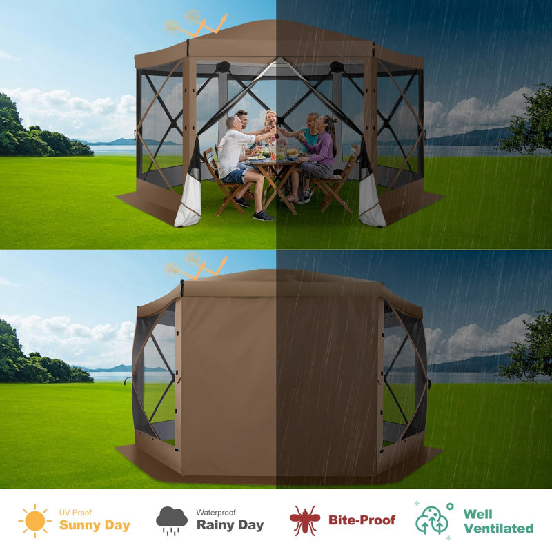 12'x12'FT Screen Room with Mosquito Netting, Brown