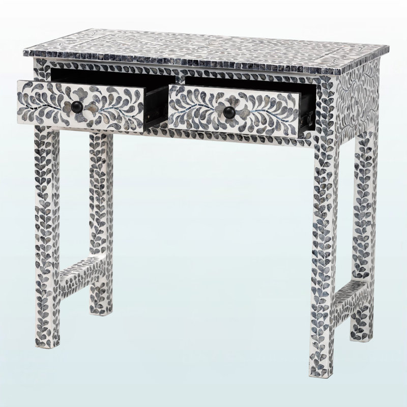 Console Raki en nacre de Capiz noire et blanche, H 29,61 po x l 31,73 po x P 17,08 po