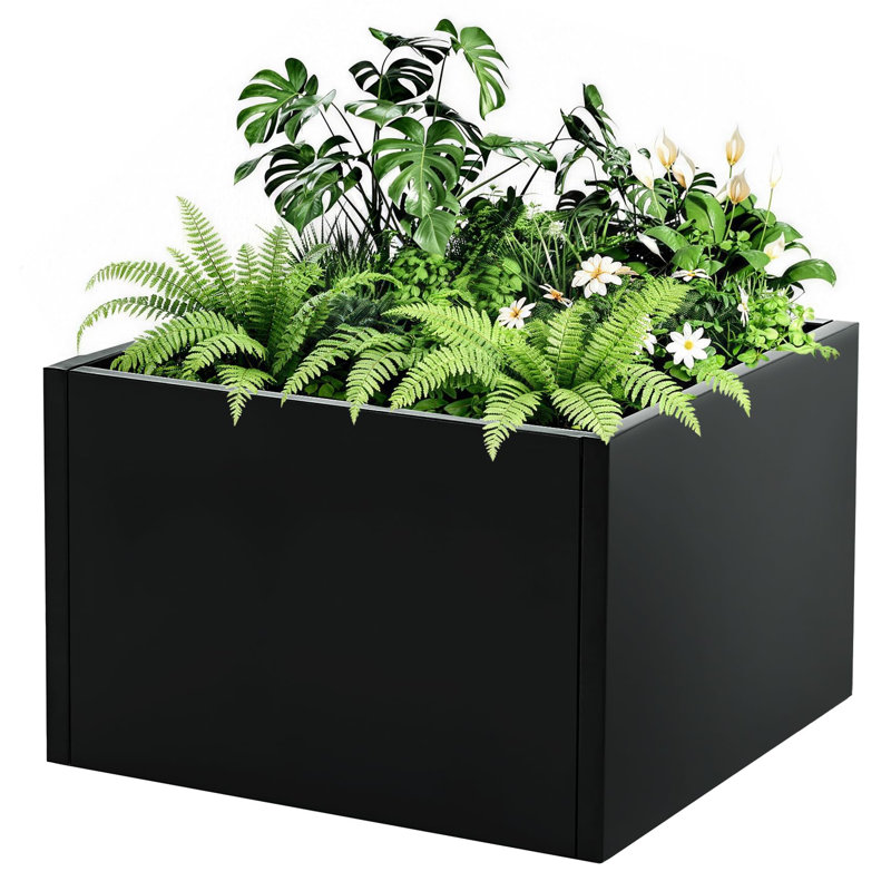 Modern Black Metal Raised Planter Box – Rectangular Steel Garden Bed with Removable Dividers, Weather-Resistant, Tool-No Assembly Required, Open Bottom, Indoor & Outdoor Use