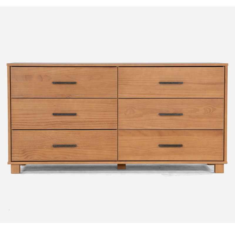 Acacia Solid Wood 6-Drawer Dresser with Metal Glides