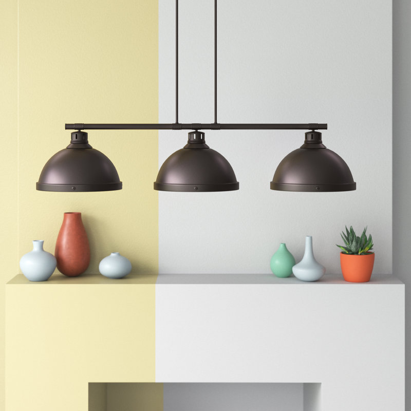 Luminaire suspendu en forme de dôme à 3 lumières pour îlot de cuisine Drakeford, Bronze huilé, Bronze huilé