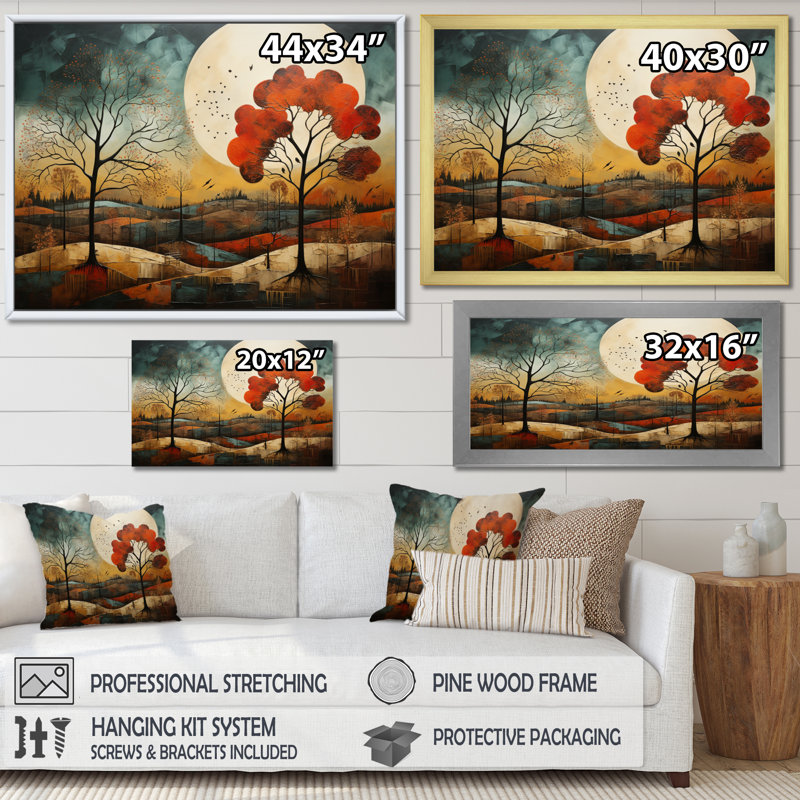 «Orange Teal Native American Essence I», reproduction d'art sur toile, H 34 po x l 44 po x P 1,5 po, Cadre simple blanc
