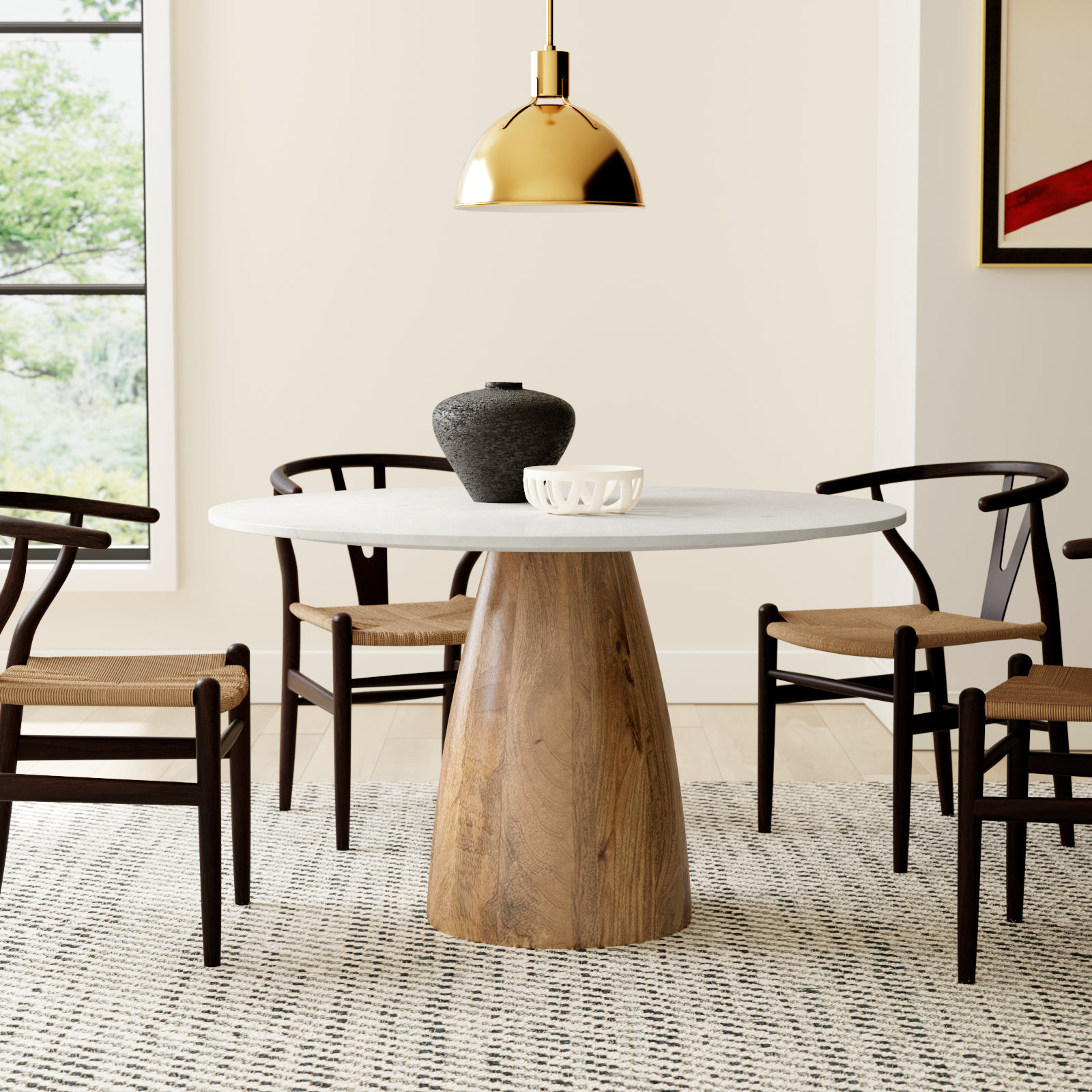 Mellonia Round Genuine Marble Dining Table, White, 30"H x 48"L x 48"W