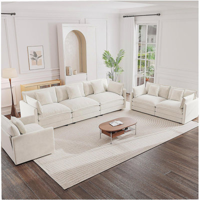 Canapé moderne, ensemble de canapé modulaire à assise très profonde 3 pièces pour salon, canapé surdimensionné, canapé 3 places, causeuse et canapé simple, chenille blanche