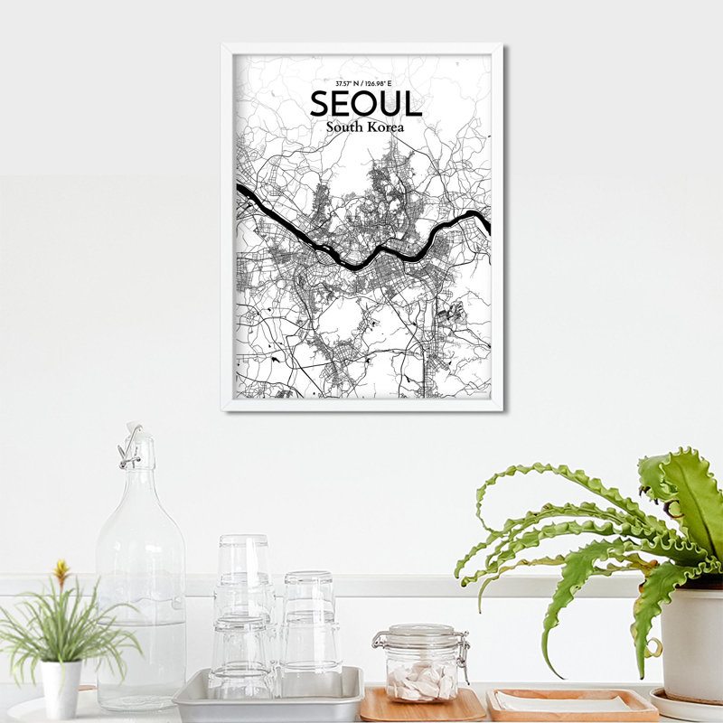 Seoul City Map In Ink - No Frame Print, 24cm H x 18cm W x 0.05cm D