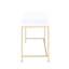 Bureau blanc laqué lustré avec 2 tiroirs et pattes dorés, plateau d'écriture au design élégant