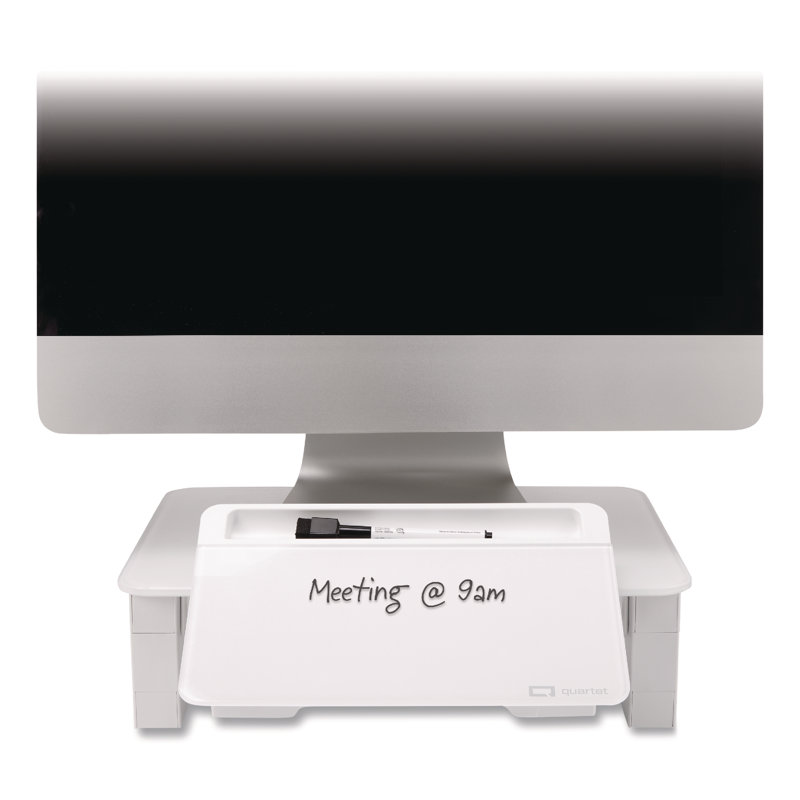 White Tempered Glass Adjustable Desktop Monitor Stand with Dry-Erase Board