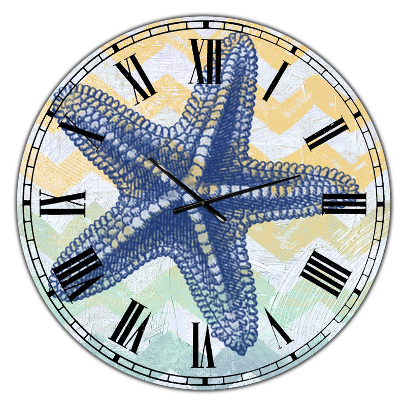 Chevron-star fish-7914 - Large Nautical & Coastal Wall Clock, Large