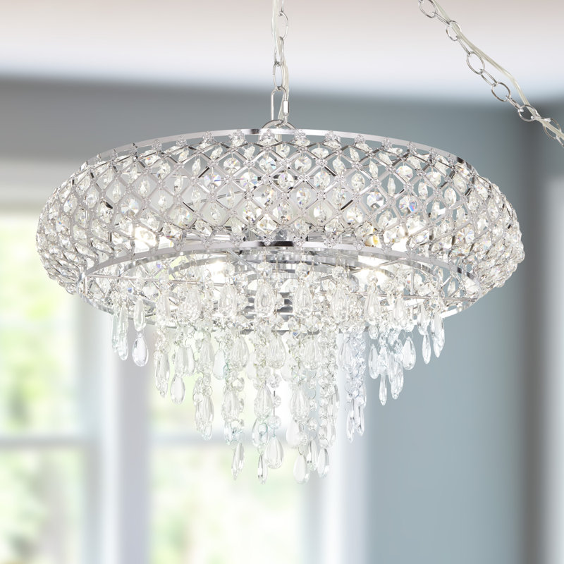 18.75"W Bevers 5-Light Large Silver Statement Chandelier with Cascading Crystals