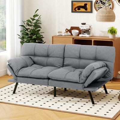 3-in-1 Convertible Futon Sofa Bed, Dual Armrest Styles, Heavy-Duty Compact Loveseat