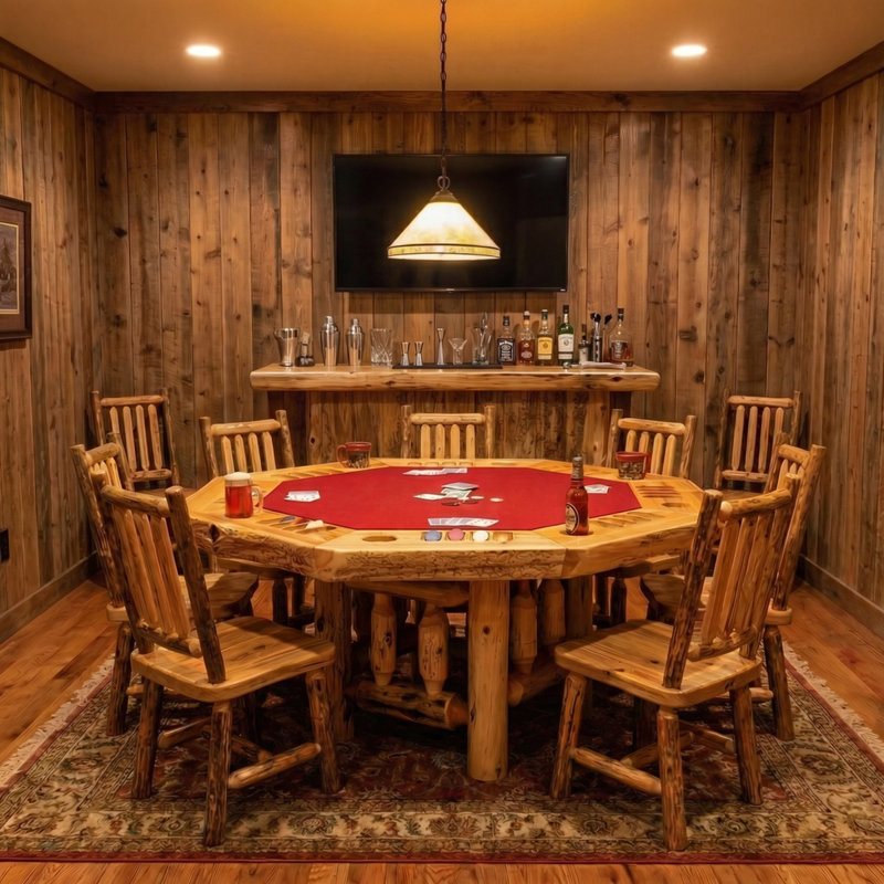 Table de poker 8 faces Fireside Lodge Cedar Log