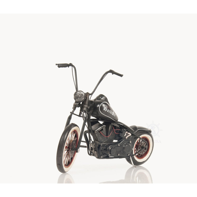 8" Black Metal Hand Painted Model Motorcycle Tabletop Sculpture