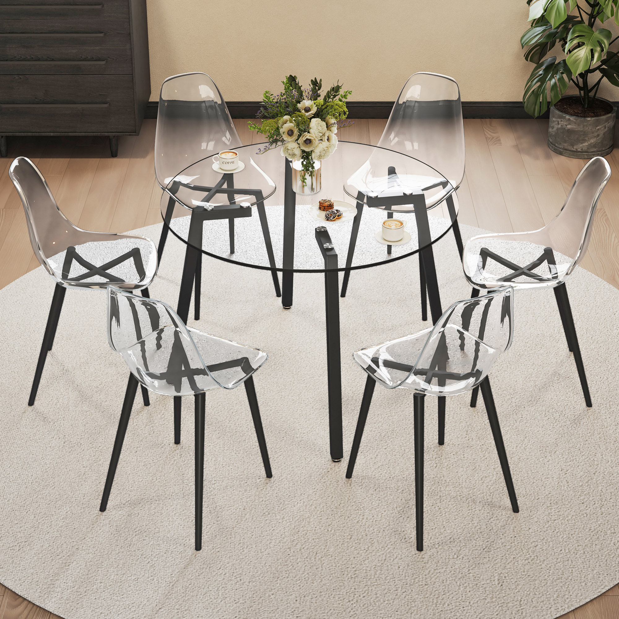 Ivy Bronx Modern Simple Style Round Transparent Tempered Glass Table ...
