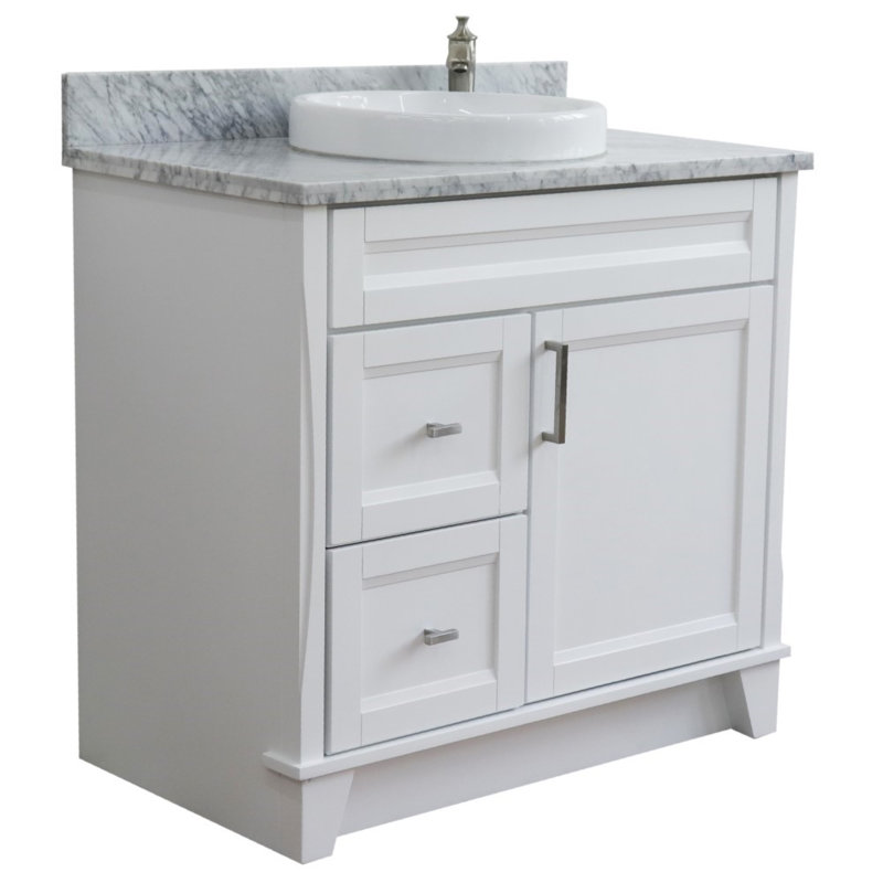 37'' Single Bathroom Vanity with White Carrara Marble Top, White