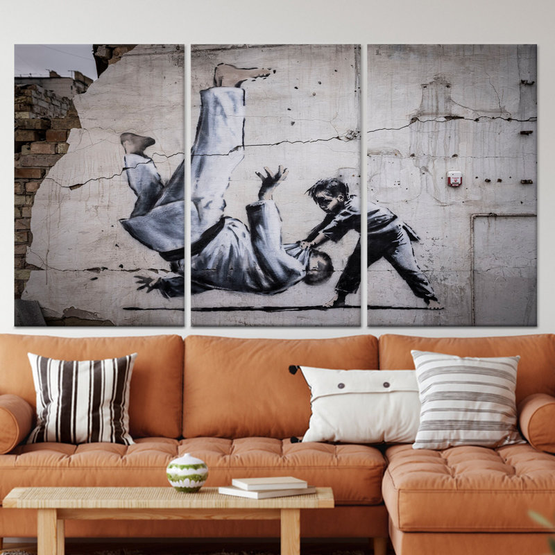 Banksy Judoka Graffiti Art: impression sur toile, toile tendue 3P, H: 27,6 po x l: 59,1 po