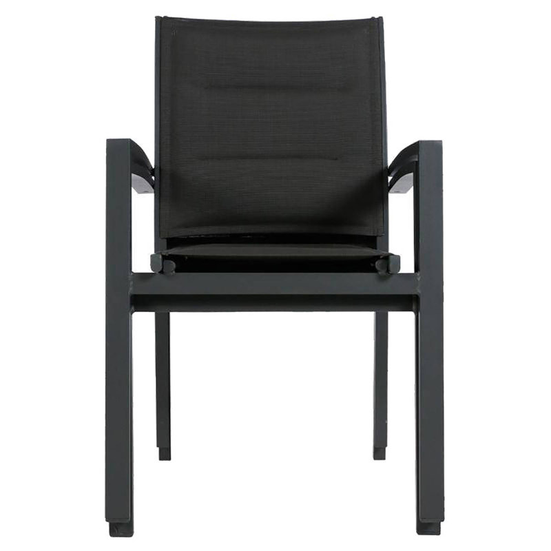 Telemanus Stacking Patio Dining Armchair with Cushion, Black, Black