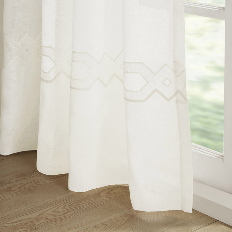 Embroidery Curtain Panel (Only 1 Pc Panel), White, 52" W x 96" L