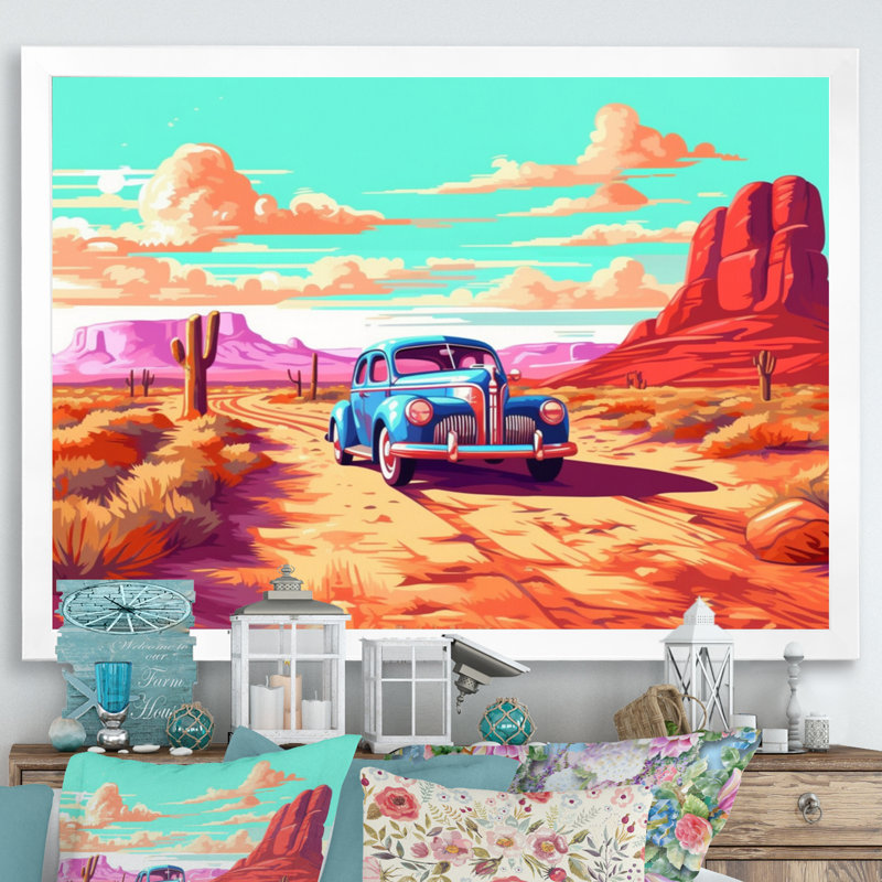 Vieille voiture américaine au Nevada II, H 12 po x l 20 po x P 1 po, Cadre photo blanc