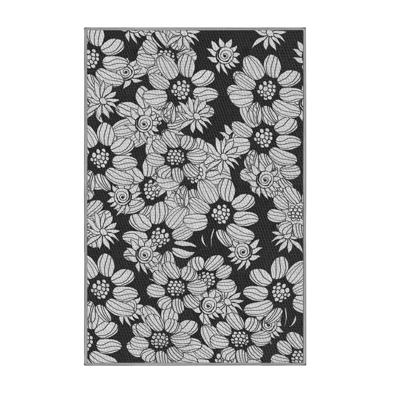 Tissé à la machine à la machine à partir de laine et de polyester noir/gris Tapis décoratif, Rectangle de 5 pi x 7 pi