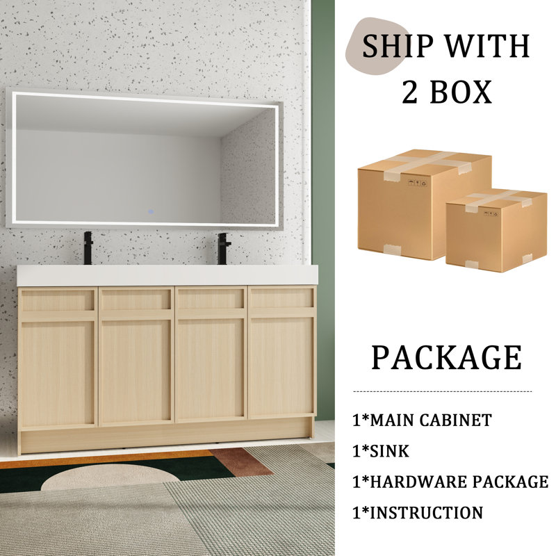 Meuble-lavabo double 60 po avec plateau en résine