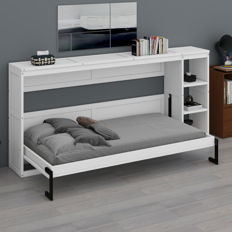 Murphy Bed With Bookshelf, Blanc