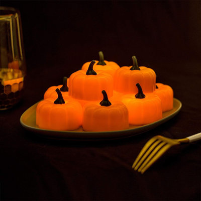 Led Pumpkin Lights, Jack-o'-lantern, Small Orange Flickering Tea Lights, For Halloween, Fall Festival Decorations