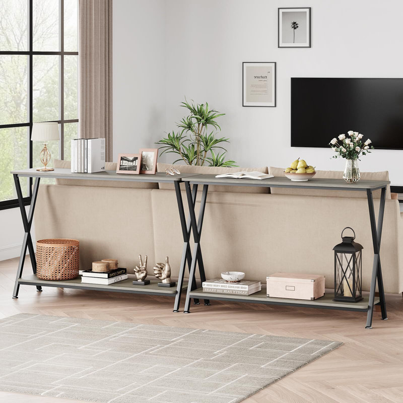 Narrow Console Table, 41" Wide Behind Couch Table, 2 Tier Entryway Tables with Storage Shelf for Living Room