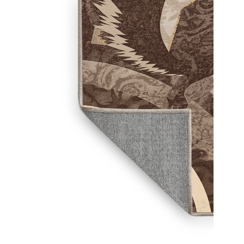 Tapis art déco lavable à la machine osckar écureuil beige - Reliure beige, 7 x 9