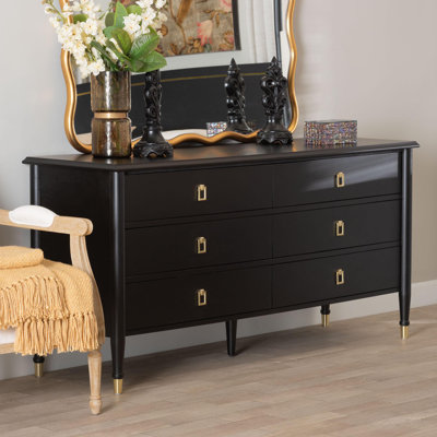 Baxton Studio Tamra Black Wood Dresser With Drawers - Bedroom Storage Unit With Metallic Accents, 6-Drawer Modern Transitional Bedroom Storage Solutio by Latitude Run