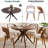 47.2-inch Round Wooden Dining Table with 4 Upholstered Chairs Set (Seats 4-6), Mid-Century Style Dining Table, Base-Style Dining Table Set Suitable for Kitchens and Dining Rooms-1921281762-1921281791