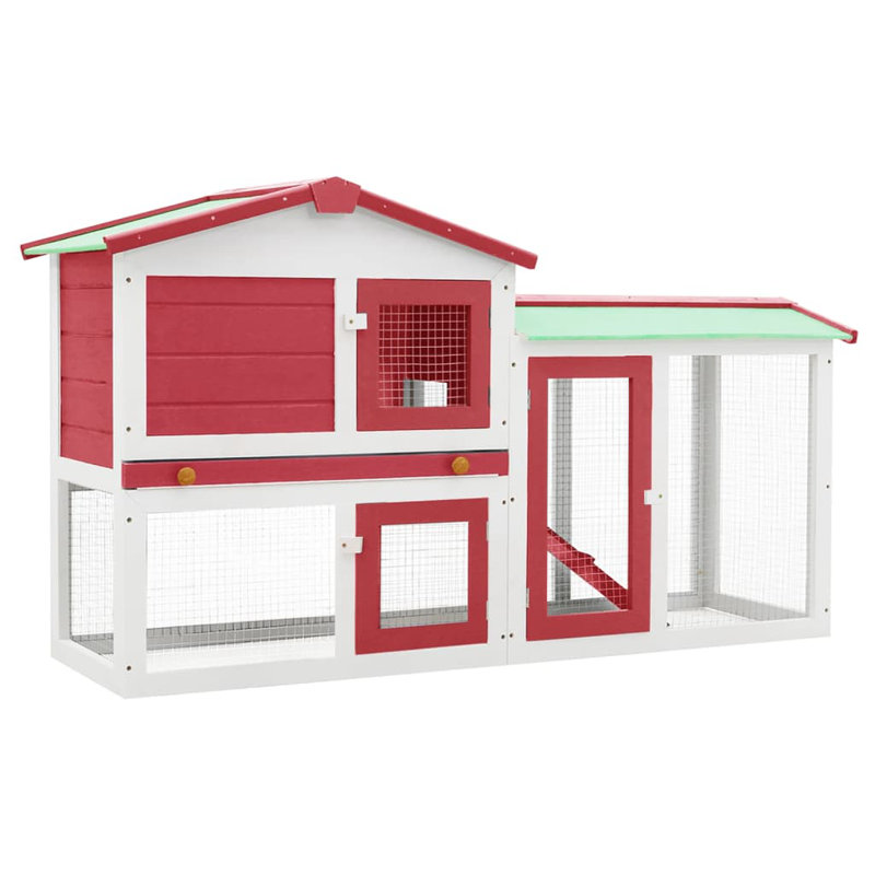 Lutterworth Outdoor Large Rabbit Hutch Small Animal House Pet Cage Wood 145x45x84 cm, Red