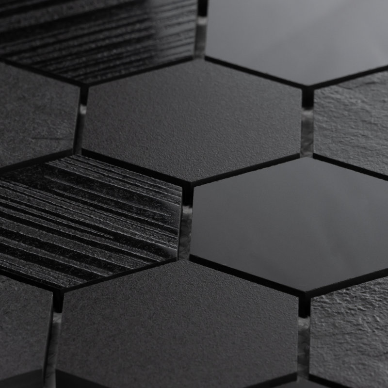 Nano Black 3" x 3" Hexagon Porcelain Mosaic Floor & Wall Tile