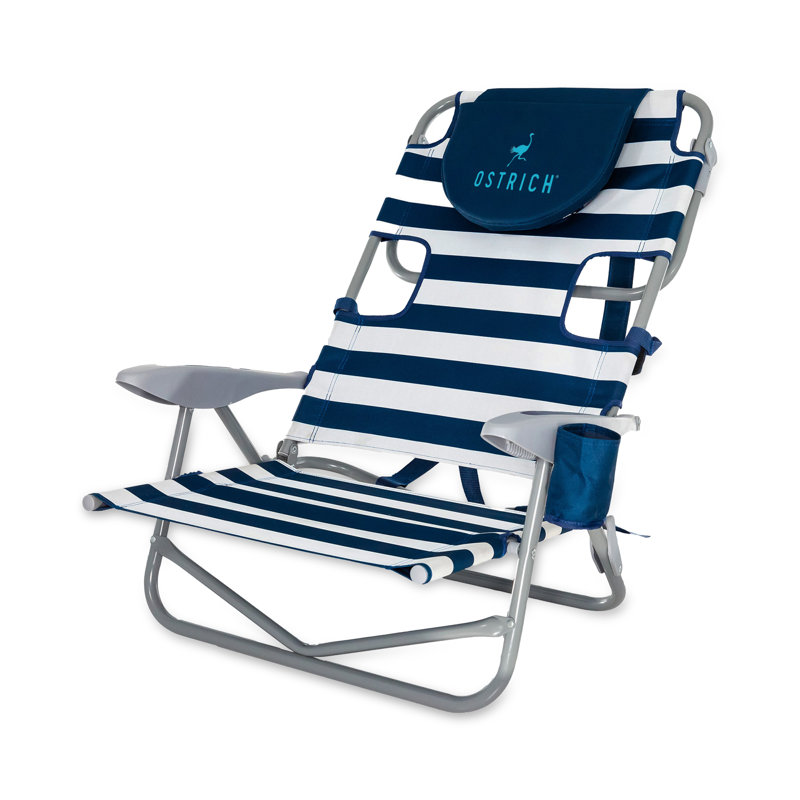 Ostrich The Heavy-Duty Backpacker Portable Reclining Beach Camping Chair, Stripe, Striped Blue, 1