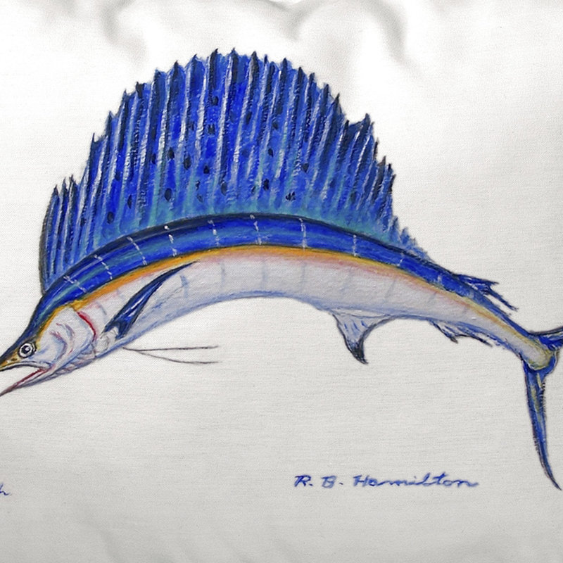 Sailfish Outdoor Reversible Throw Pillow, White, 16"H x 20"W