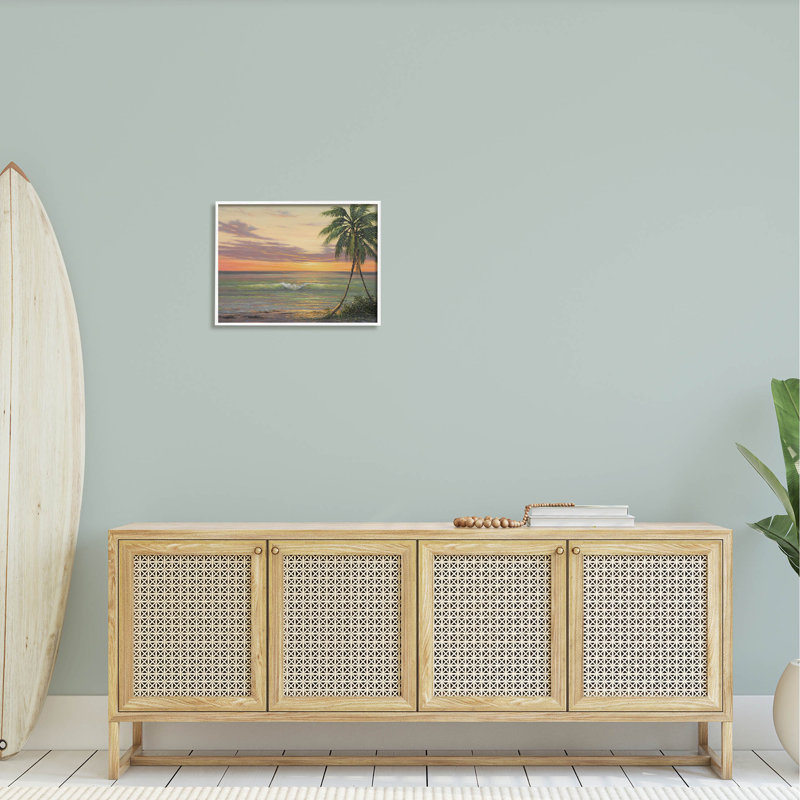 White Framed Tropical Ocean Waves Beach Painting Print