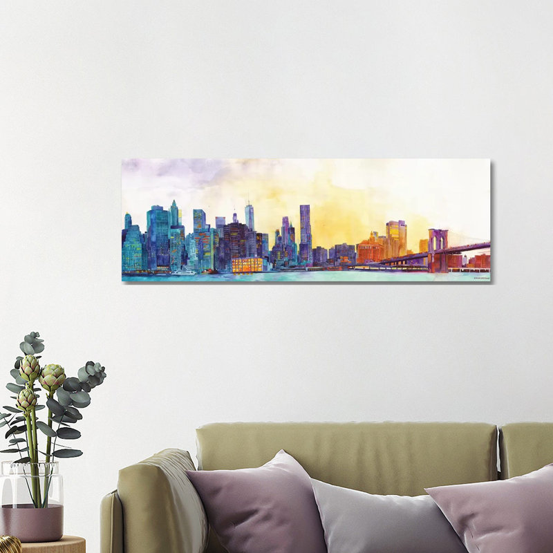 NYC Panorama by Andrea Stokes - Wrapped Canvas Panoramic Painting, 121.92 cm H x 40.64 cm W x 3.175 cm D