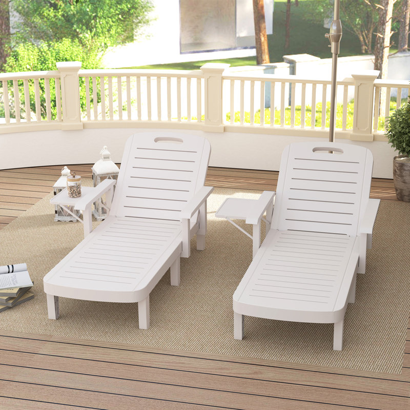 Ensemble de 2 fauteuils de bronzage pour le jardin, 5 positions réglables, blanc, Blanc
