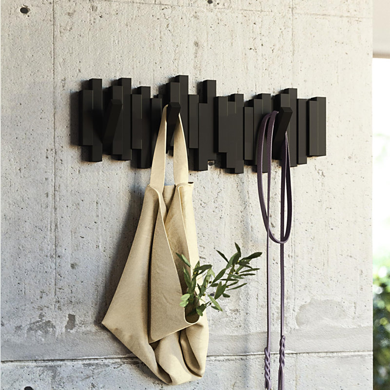 Wall-Mounted Coat Rack Rail Hook, Black